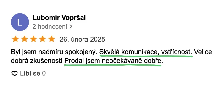 Recenze klienta Lubomíra Vopršala na Vojtěcha Války na Googlu, hodnocení pět hvězdiček