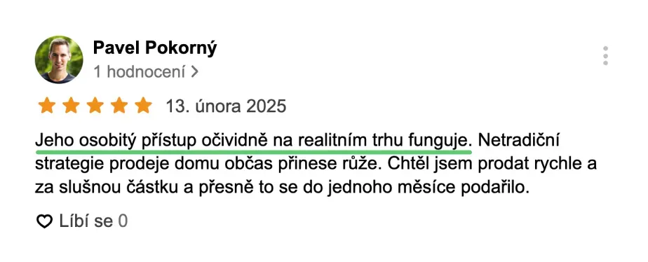 Recenze klienta Pavla Pokorného na Vojtěcha Válku na Googlu, hodnocení pět hvězdiček